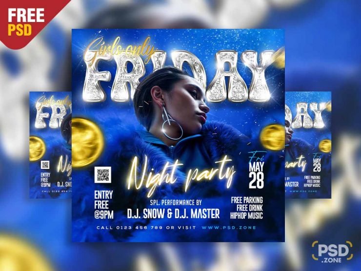 Girls only Friday night party social media post PSD