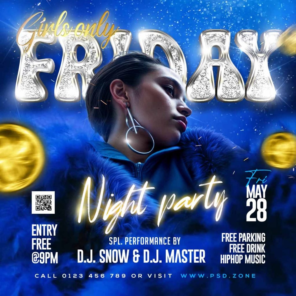 Girls only Friday night party social media post PSD