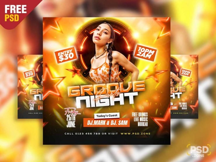 Groove night party social media post PSD