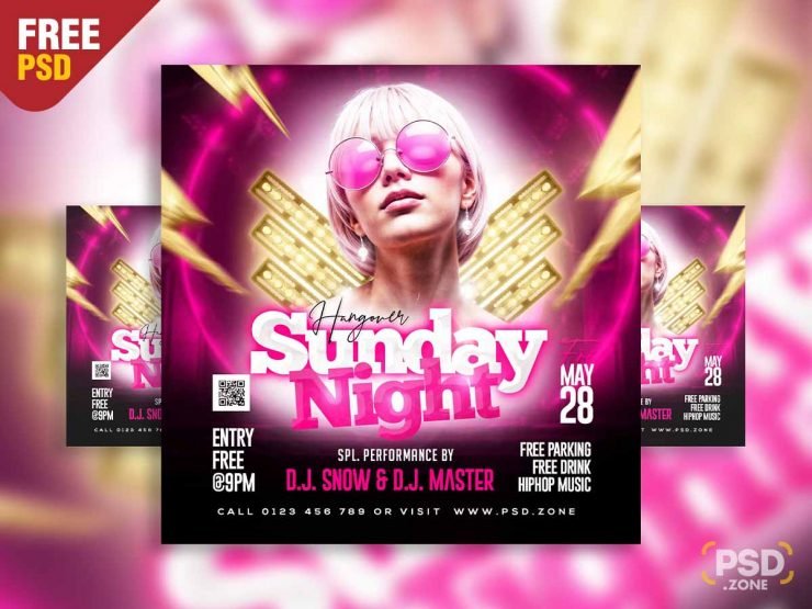 Hangover sunday night party social media post PSD