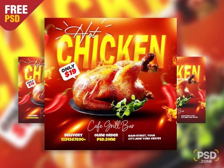 Hot chicken food social media post PSD