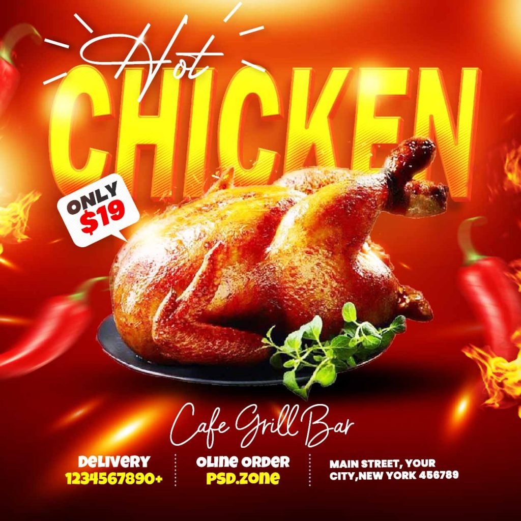 Hot chicken food social media post PSD