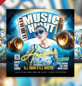 Music night hangover party social media post PSD