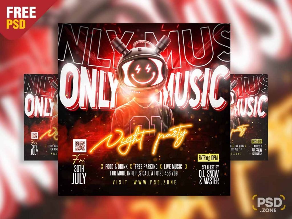 Only music night party social media post PSD