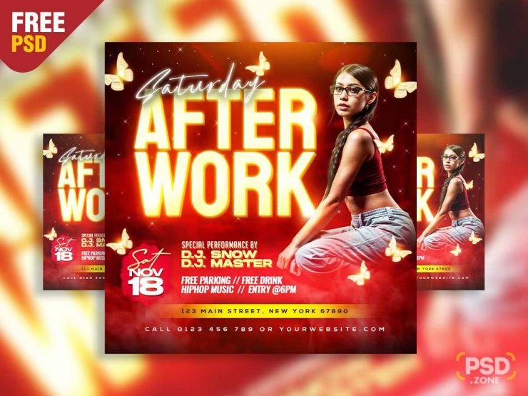 Saturday after work party social media post PSD