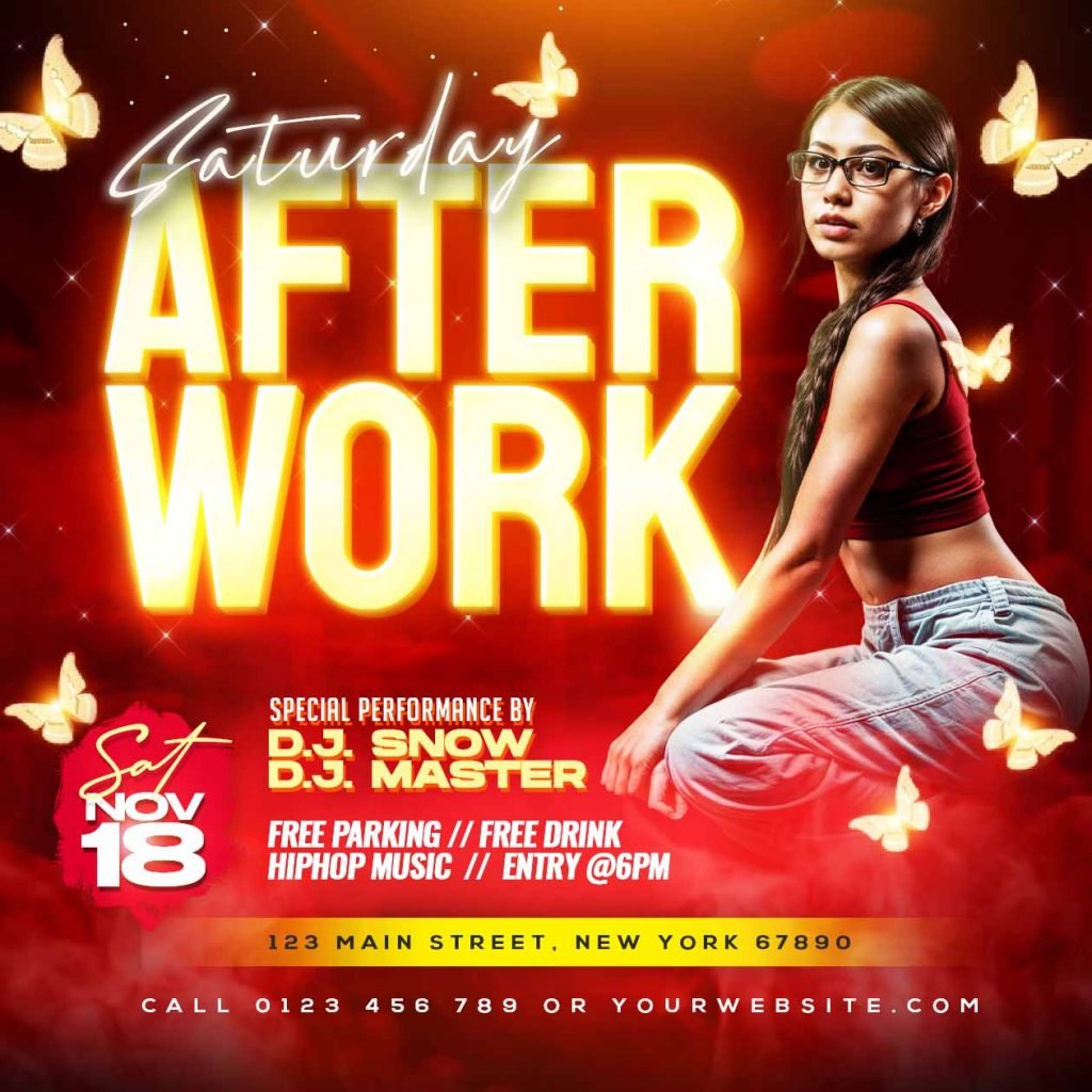 Saturday after work party social media post PSD