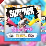 Summer beach party event social media post PSD
