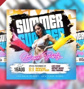 Summer beach party event social media post PSD