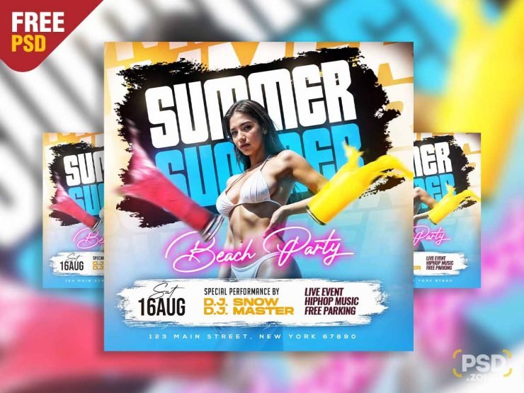 Summer beach party event social media post PSD