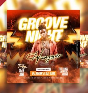 Groove night hangover party social media post PSD