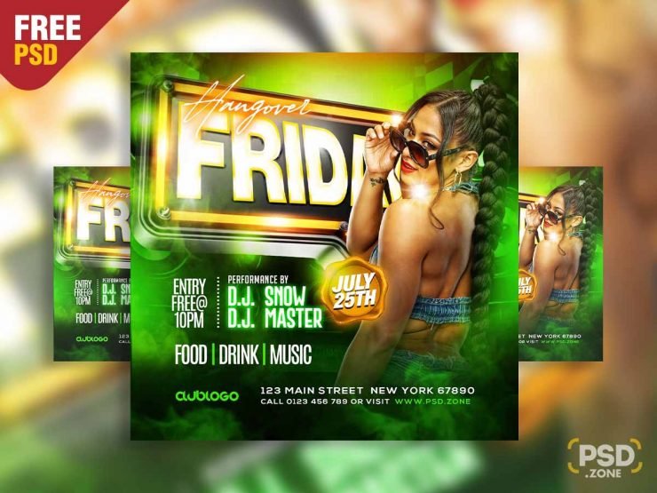 Hangover friday party event social media post PSD